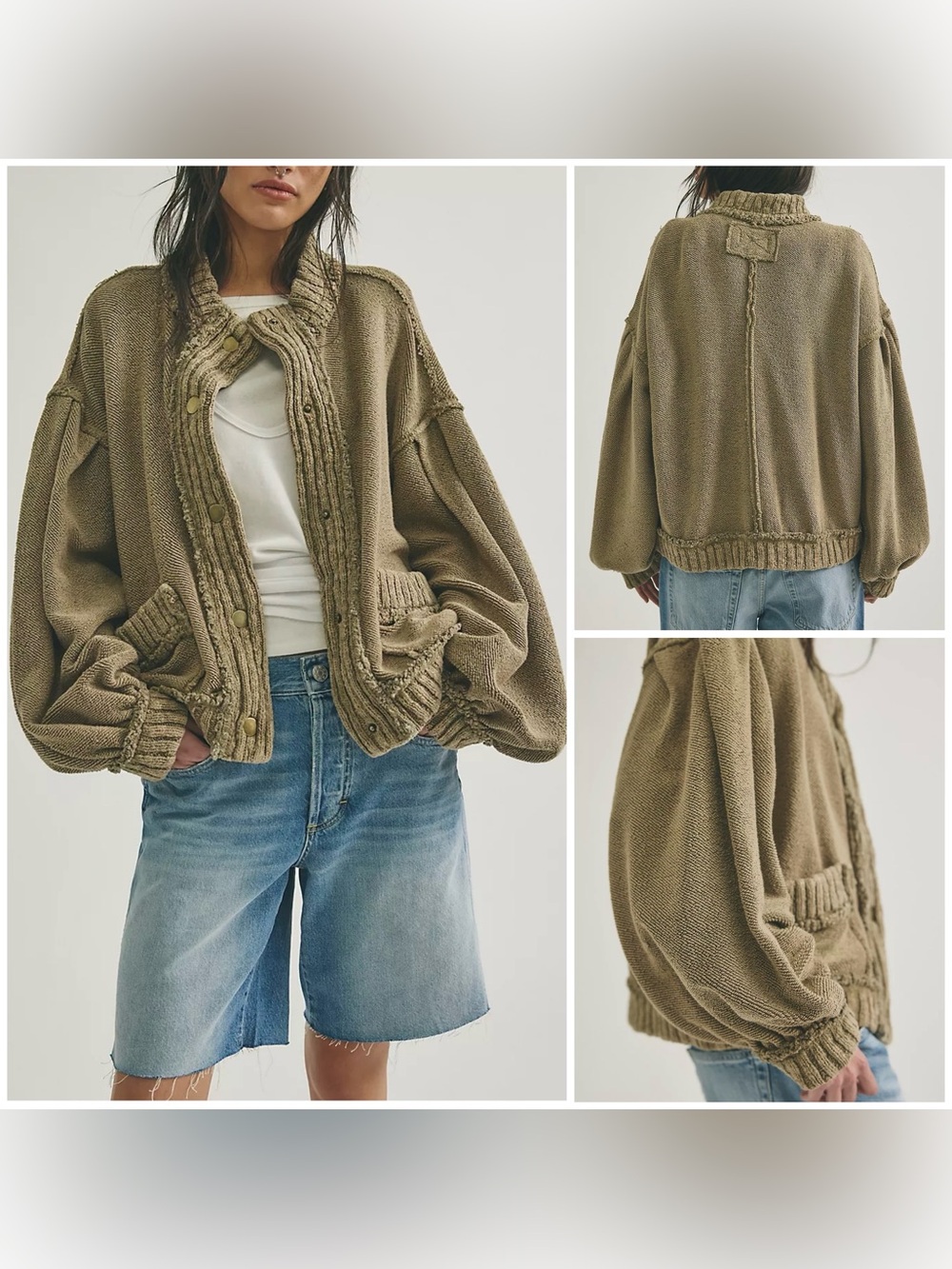 NWT Free People We The Free Cute In This Cardi - Chinchilla neutral - Small